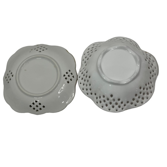 Vintage Porcelain Hand Painted Floral Dish Bowl Cottage Signed Mary J Set of 2 - Picture 10 of 13